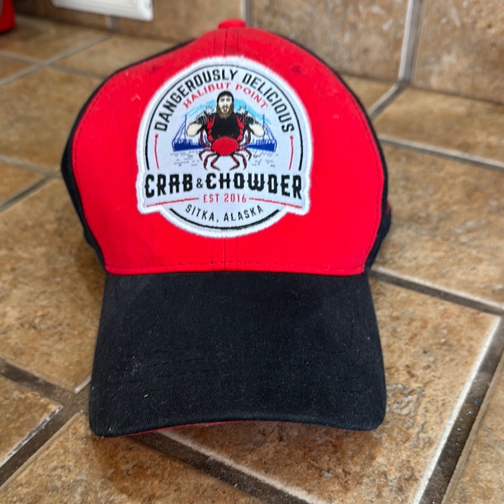 Red and Black Halibut Point Crab & Chowder - Sitka, Alaska - baseball Cap